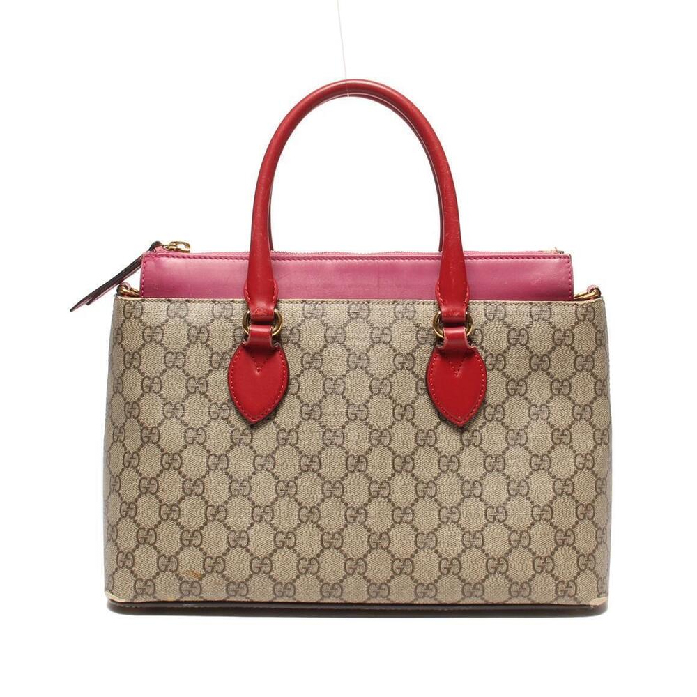 Gucci GG Supreme Monogram Moon Calfskin Zip Top Tote Beige Ebony Red